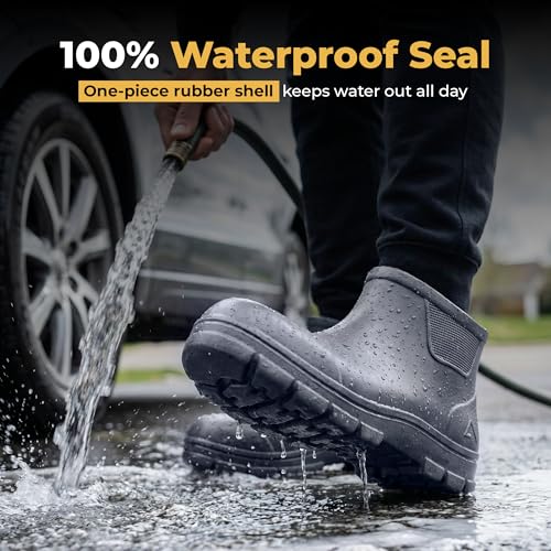 Image of Waterproof Deck Boots for Men & Women | Lightweight, Anti-Slip Rubber Rain Boots, 10 oz each | Pull-On Fishing & Ankle Boots for Sailing, Boating, Docks, Camping | Garden Boots for Everyday