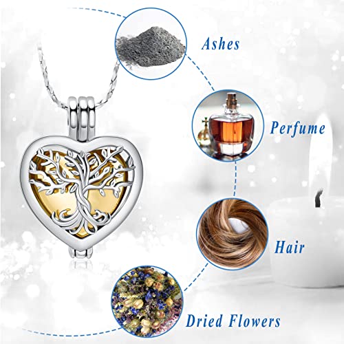 Tree of Life Urn Necklaces for Ashes Heart Shape Cremation Jewelry Memorial Keepsake Jewelry Gifts for Women Men Memorial Lockets Ashes Holder for Pet (Silver-gold) - Image 3