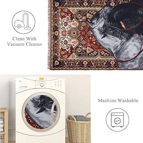 Image of Sparrow World Holland Velvet Quilted Printed Foam Padded Carpet - Premium Home Decor Rug for Living Room, Bedroom, Kitchen, Drawing Room, Hall, Guest Room (5 x 7 Feet) (Black-Grey-Horse)