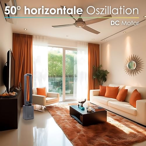 Echos Turmventilator sehr leise Ventilator leise DC Motor Fernbedienung Oszillierend LED-Display 3 Modi 12 Stufen Tower-Ventilator Säulenventilator Standventilator Luftkühler 15h Timer Tower Fan 4