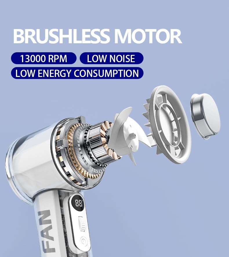 Miniatura 4 de Ventilador de refrigeración portátil transparente, potente ventilador de refrigeración personal turbo de 12000 rpm, pantalla de visualización