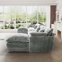 Flyida 145" Cloud Couch Oversized U Shaped Light Grey Sectional Couches for Living Room, Soft Comfy Big Fluffy Corduroy Couch Sectionals, Modular Sectional Sofa with Ottomans & Central Console — image 6