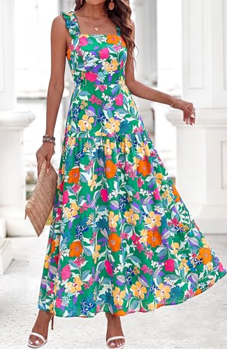 Image of BTFBM Dresses for Women Summer 2026 Formal Sleeveless Smocked Floral Long Wedding Guest Dress Party Spring