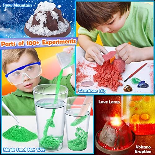 UNGLINGA 100+ Science Lab Experiments Kit for Kids Age 4-6-8-12-14, STEM Activities Educational Scientist Toys Gifts Chemistry Set, Magic Sand, Gemstone Dig, Volcano, Glowing Worms, Fizzy Reaction 4 51kTH8mTu9L. AC