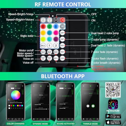 Image of Starlight Headliner Kit,Twinkle + Music Sync Dual Color Fiber Optic Star Ceiling Lights with APP Remote Control, RGBW Star Lights for Car /Home Ceiling Decor, 900pcs 9.8ft