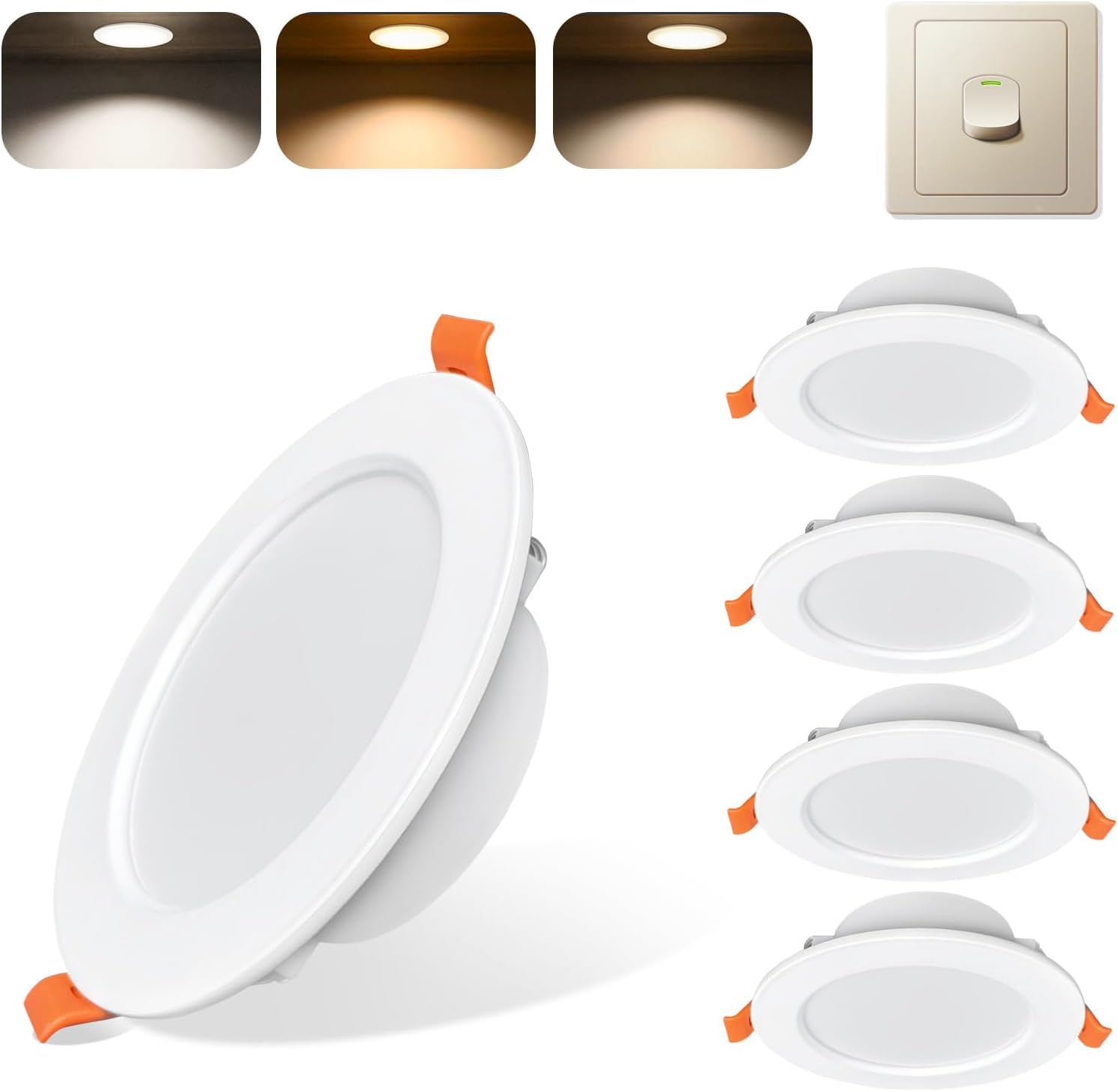 Spot LED 7W Blanc, Encastré Spot Salle de Bain IP44 Blanc Chaud 3000K/ Blanc Neutre 4000K/ Blanc Froid 6000K, 600LM 230V Encastré Downlight LED,Diamètre du trou Ø 88-100 mm, Lot de 5