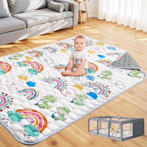 Image of 74x50 Playpen Mat for Baby Crawling: Large Baby Play Mat for Kids Infants, Toddler, Soft Non-Slip & Washable Baby Floor mat, Foldable Playmat for Indoor & Outdoor, Rainbow Pattern