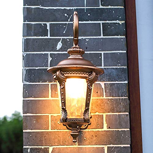 Hnxnr Fashion Traditional Classical Outdoor Wall Light Lantern Antirust Die-Cast Aluminum Wall Lamp Fixture Victorian Glass Downlight E27 Courtyard Garden Villa Porch View Outside Wall Sconce Indoor A #TOP2