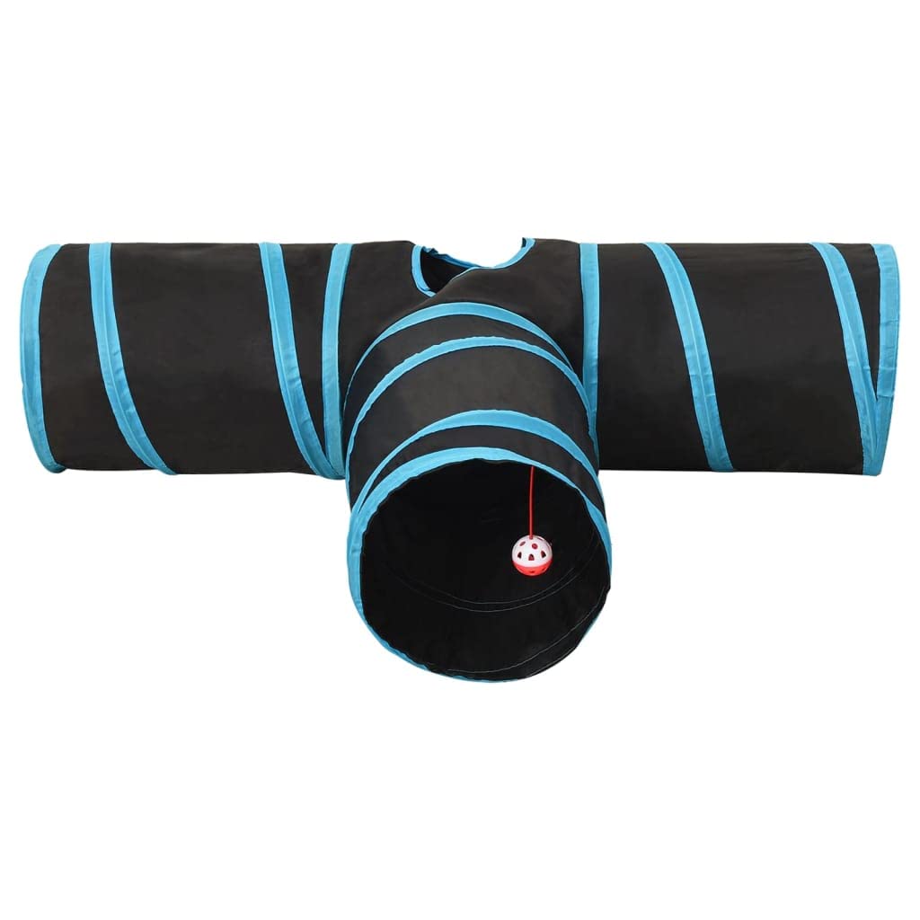 Katzentunnel 3-Wege Schwarz Blau 90 cm Polyester Stahlrahmen Indoor Outdoor Spielzelt Krabbeltunnel Versteckspielzeug