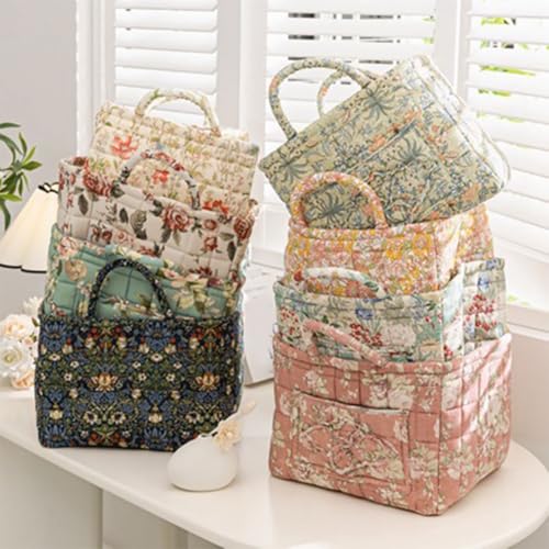 Image of Quilted Fabric Basket Foldable Car Storage Boho Floral Laundry Basket Hamper for Nursery Bedroom & Living Room | Organize Clothes Toys