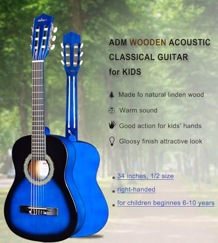 ADM 1/2 Kinder Konzertgitarren-Set, 86,4 cm, Junior-Gitarren-Set für Anfänger mit Gigbag, Stimmgerät, Gurt, Plektren, zusätzlichen Saiten, Aufbewahrungstasche und Reinigungstuch (pfirsichblau)
