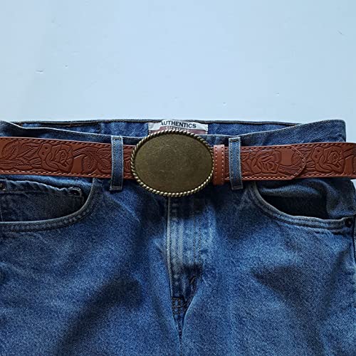 Non-Animal, Vegan Western Tooled Rose Embossing Style Belt2