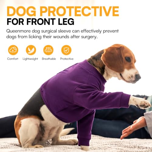 Image of Queenmore Recovery Sleeve for Dogs Front Leg, Adjustable Dog Recovery Suit for Front Legs, Breathable Suitical Recovery Sleeve for Large Breeds, Purple, L