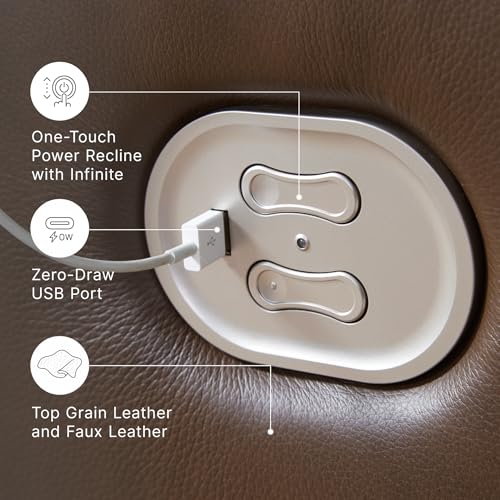 Image of Signature Design by Ashley VonRyan Power Reclining Sofa, Top Grain Leather Seating, Zero-Gravity Recliner Couch, Living Room Furniture, Tobacco Brown, 92-Inch