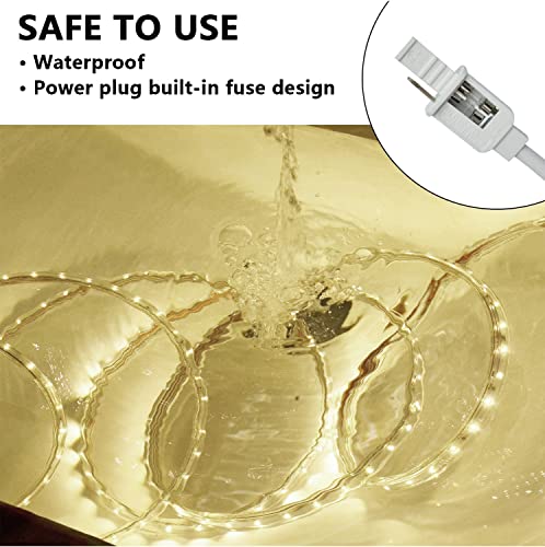 Surnie Led Rope Lights Outdoor Waterproof Warm White 50Ft Outside Bright Lighting Cuttable Connectable Flexible 110V Plug Thick Cool Clear Flat 3000K - Indoor Deck Patio Christmas Camping Decor #TOP1