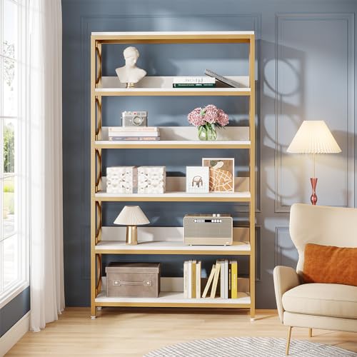 Tribesigns-White-Bookshelf-712-Tall-Bookcase-6-Tier-Modern-Wooden-Bookshelf-with-Metal-Frame-Freestanding-Open-Storage-ShelvesDisplay-RackShelving-Unit-for-Office-Bedroom-Living-Room-1PC