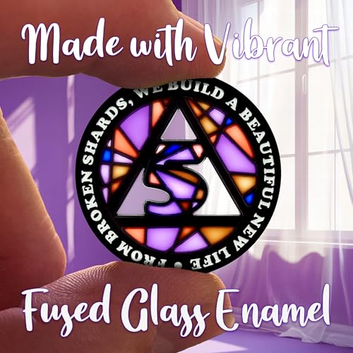 Image of Stained Glass 5 Year AA Chip Sobriety Coin Medallion, Fragments to Freedom Alcoholics Anonymous Addiction Recovery Anniversary Token, Inspirational Sober Gifts for Men and Women by the Token Shop