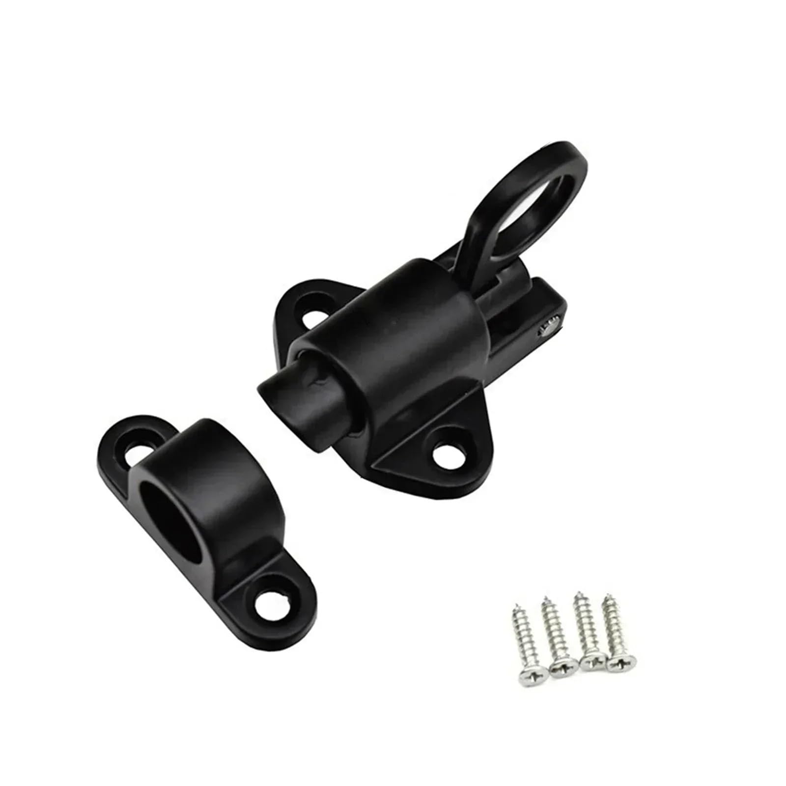 Garden Gate Lock Spring Loaded Window Door Bolt Gate Security Pull Ring Bounce Automatic Latch Lock Hook Self-Closing(Black)