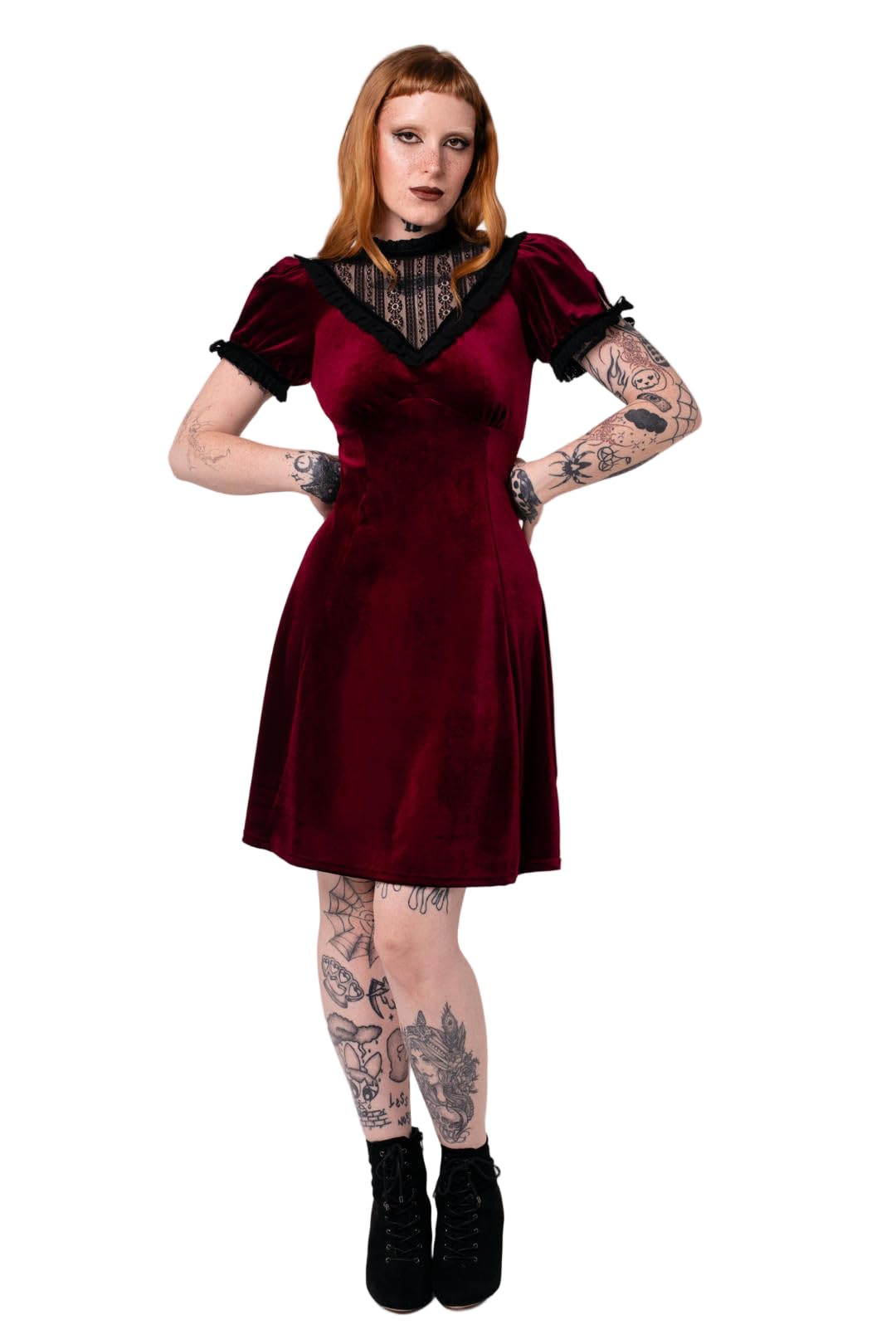 Hell Bunny Women's Black Mourning Velvet V Neckline Midi Dress In | Size: Small