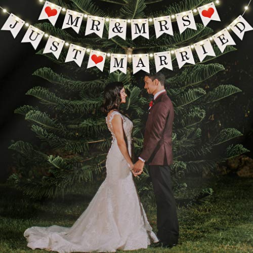 Banner de Mr and Mrs Just Married, Banner de Boda con Cadena...