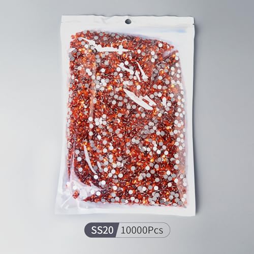 Image of 10000PCS Orange Rhinestones Bulk, Flat Back Crystal Glass Stone Round Gems,SS20, 4.6-4.8mm