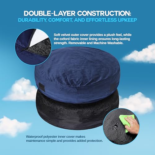 Homewell 4 Ft Round Crash Pad – Soft Velvet Cover Sensory Crash Pad for Kids with Durable Shock-Absorbing Foam, Machine Washable Cover, Ultimate Comfort and Safety for Kids, Adults and Pets (Blue) - Image 5