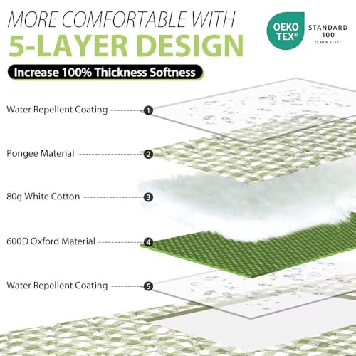 ZAZE Extra Large Picnic Outdoor Blanket, 80''x80'' Waterproof Foldable Blankets Gingham Picnic Mat for Beach, Camping Grass Lawn Park Accessories Cute Couple Gifts Ideas Wedding Registry(Green White) - Image 4