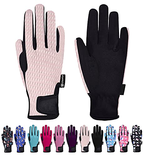 ChinFun Kids Horse Riding Gloves Child Summer Gloves Cycling Gloves Perfect for Cycling Riding Running Spring Outdoor Activities Cool Mesh Pink Size M 8-10