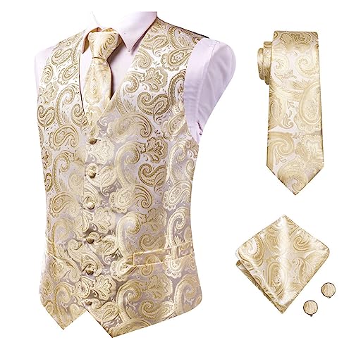 FULBHPRINT Silk Champagne Vest Set for Men, Casual Gold Vest Suit Waistcoat for Wedding Business Formal Jacket