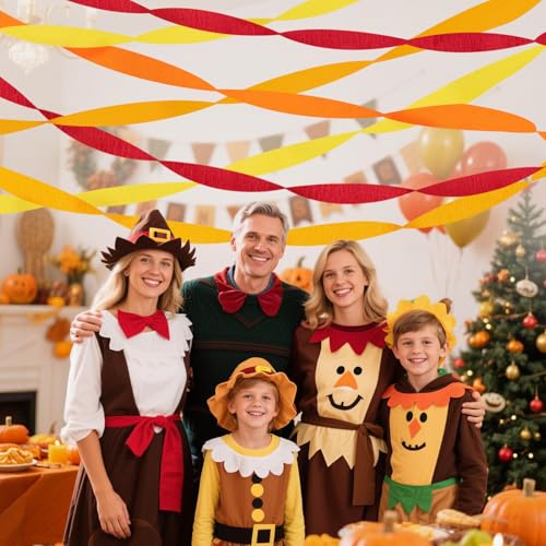 Image of Orange Streamers Party Decorations, 8 Rolls Red Orange Yellow Crepe Paper Streamers for Fall Thanksgiving Party Decorations, Birthday & Home Backdrop Decorations