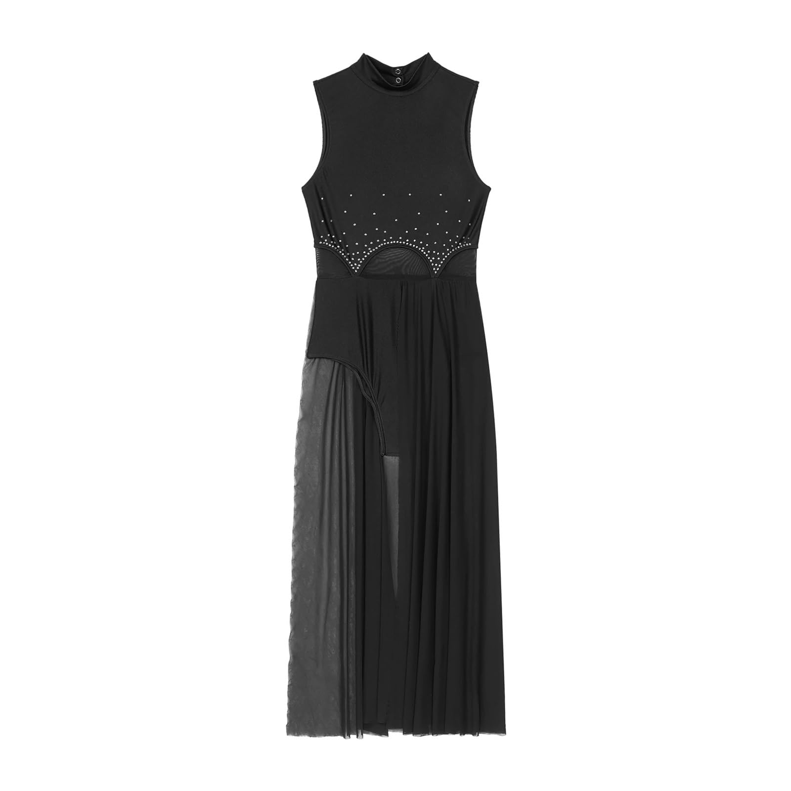 Lyrical Dance Kostüm Damen Modern Lyrical Dance Performance Kleid Ärmellos Strass Split Transparent Maxikleider Ballett Gymnastik Trikot Tanzbekleidung Für Frauen