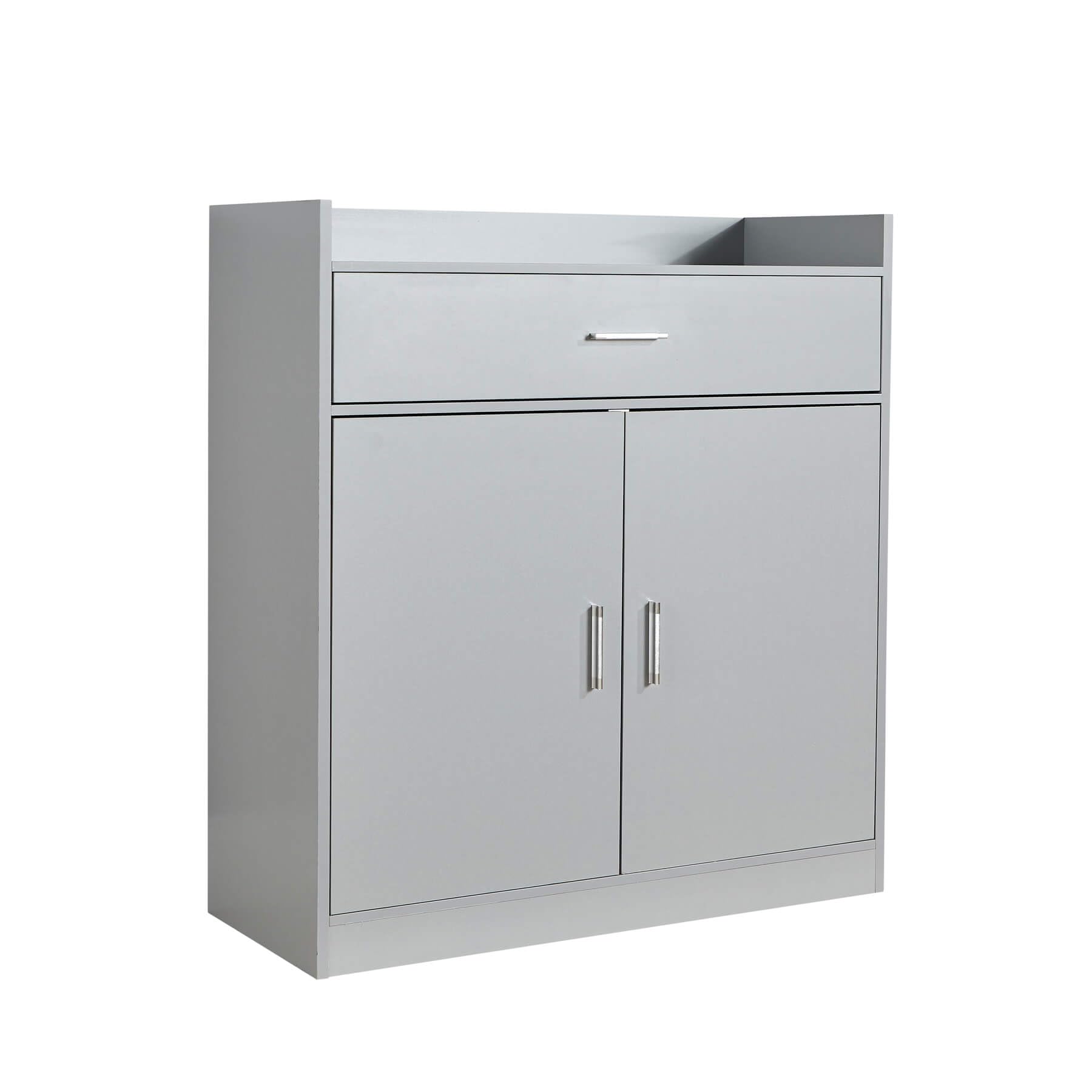 Home Source Shoe Cabinet, 2 Door 1 Drawer Storage, Compact Hallway Cupboard Organiser, Footwear Rack Stand, Wooden Sideboard, Grey