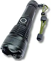Lanterna Tática LED Militar, 15000 Lúmens, Recarregável USB, Zoom, Resistente à Água, Alumínio, Bateria de Longa Duração, Ideal para Trilhas e Vigilância