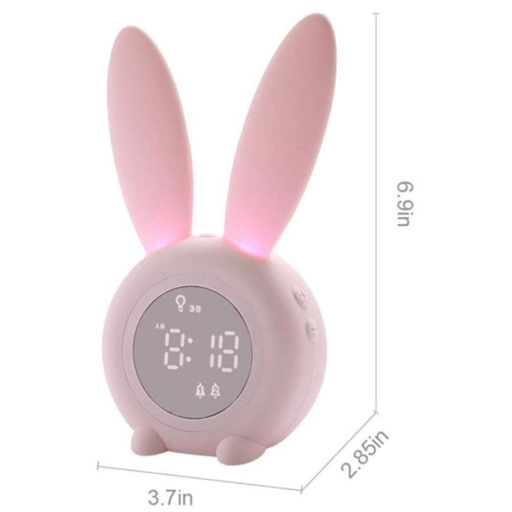 Genérico Reloj Despertador Infantil-Despertador Digital portátil en Forma de Conejo con función de luz Nocturna y Sonido LED, Control táctil para la decoración del hogar (Rosa)