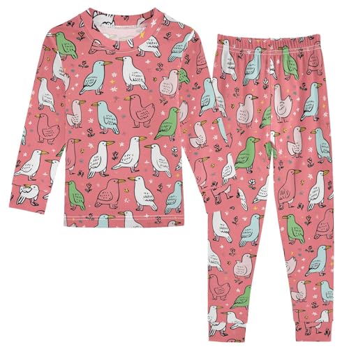 Pajama Sets Long Sleeve Cute Birds Pattern on Pink Soft Comfy Sleepwear 2 Piece PJS 3-8T