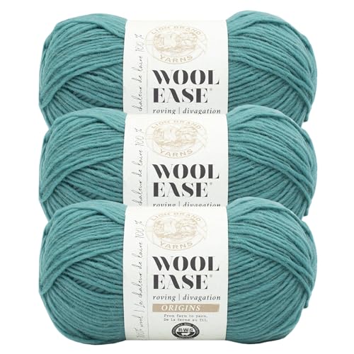 Image of Lion Brand Yarn, Wool-Ease Roving Origins Yarn, Aqua, Blue, 3 Pack