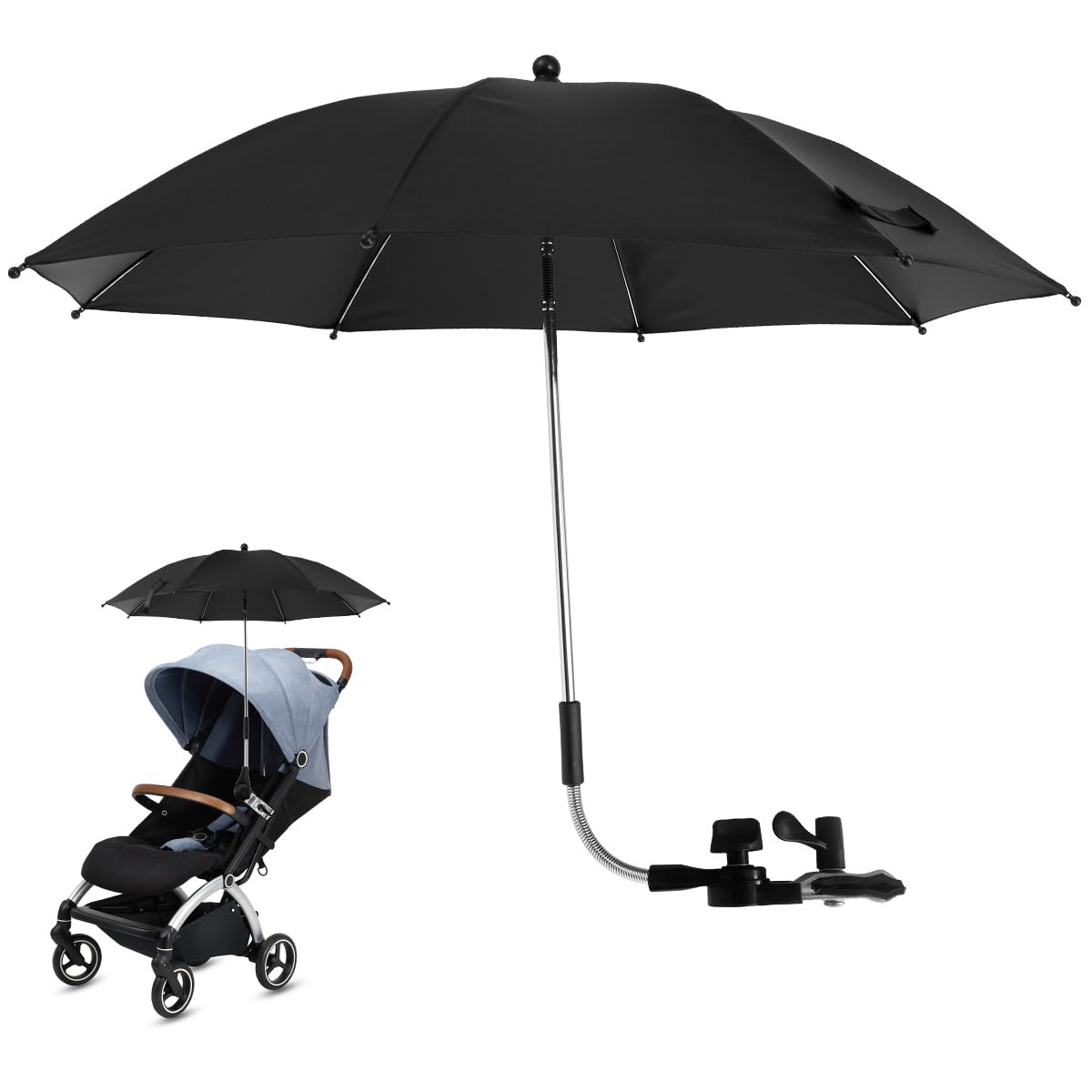 Nihuifdpy Black 82Cm Baby Pram Umbrella 360° Uv Protection Parasol For Pram Universal Pram Parasol With Adjustable Clamp & Flexible Arm For For Pram, Stroller, Pushchair And Buggy (Black 82Cm)