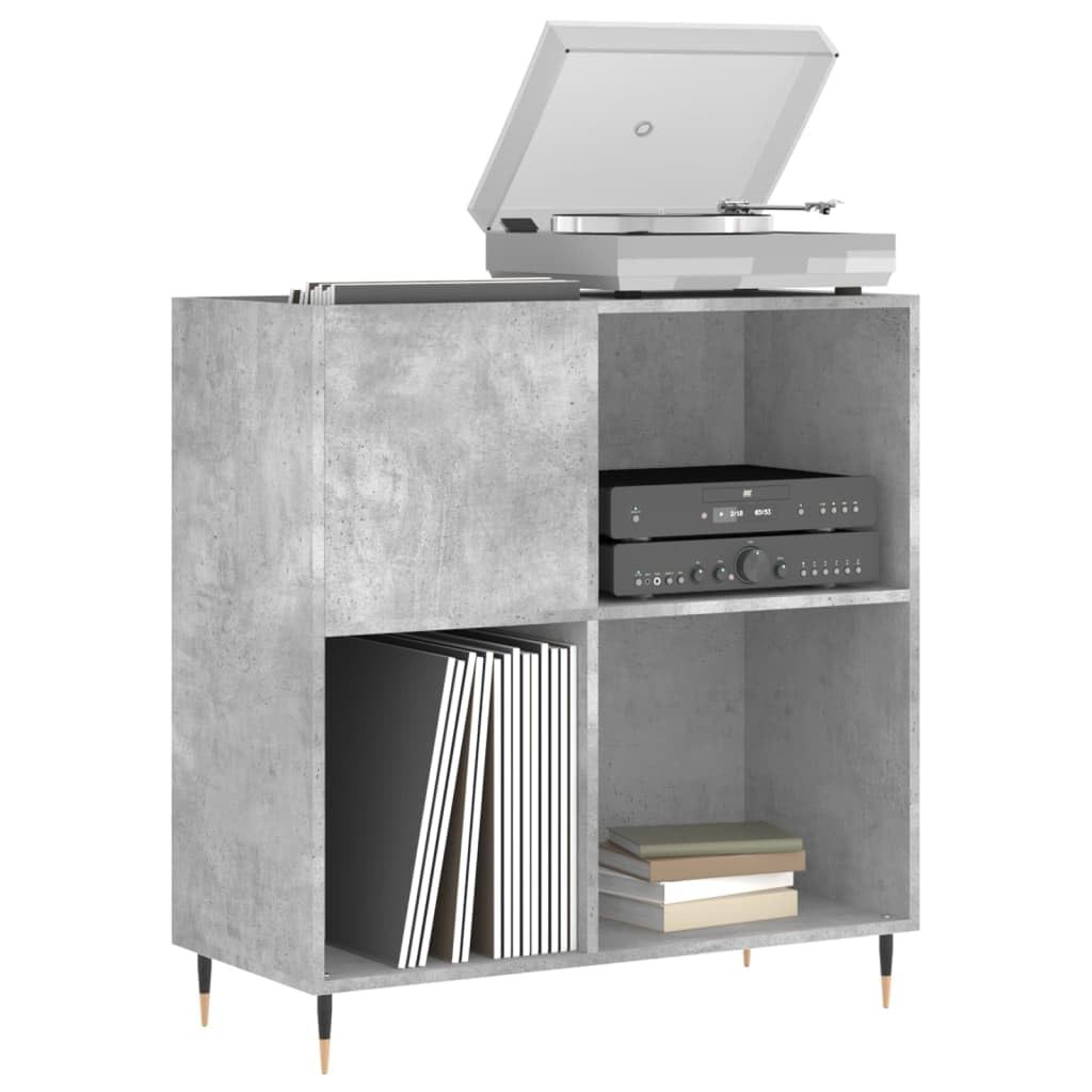 Tidyard Caja de almacenamiento para discos de vinilo, colección de discos de vinilo, madera, gris hormigón, 84,5 x 38 x 89 cm