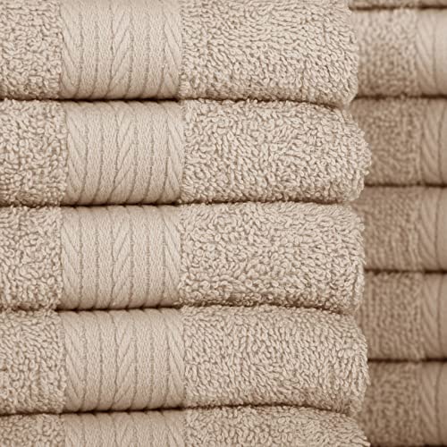Ample Decor Wash Cloths Pack Of 10, Oeko Tex Certified 600 Gsm 100% Cotton Soft Absorbent, Premium Quality Durable Machine Washable, Ideal For Bathroom, Pool, Hotel, Spa – Beige #TOP3