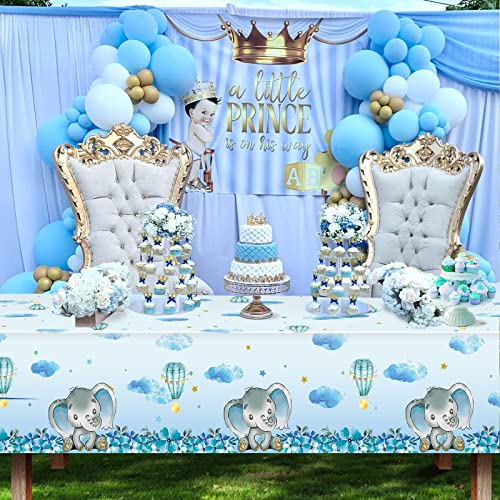 Dbkl Elephant Baby Shower Tablecloth Plastic Boy Elephant Table Cover Baby Tablecloth Hot Air Balloon Star Flower Table Cover For Baby Shower And Kids Birthday Party, 54 X 108 Inc（3 Pieces） #TOP4