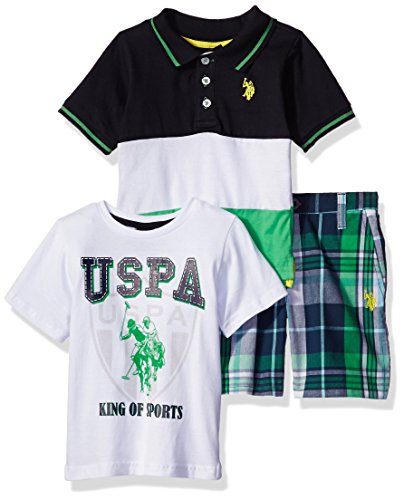 U.S. Polo Assn. Baby Boys' 3 Piece Color Block Shirt, T-Shirt, and Plaid Short Set