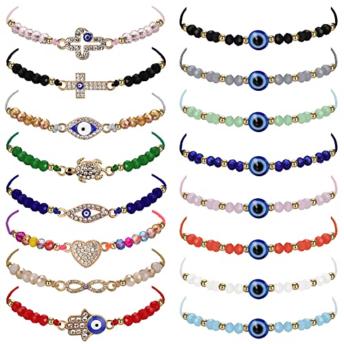 Jstyle 24Pcs Evil Eye Bracelets For Women Mexican Bracelets Set Adjustable Evil Eye Jewelry Red String Knot Bracelet Hamsa Protection Mal De Ojo Bracelets Pack C #TOP8