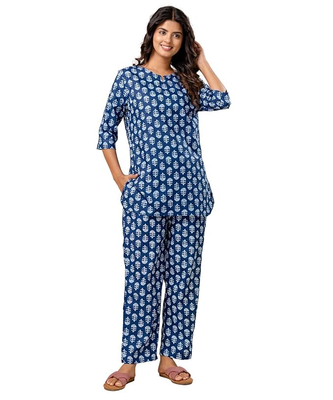 Women's Soft Cotton Printed Night Suit Set | Full Sleeve V-Neck Nightwear & Loungewear for Women | Comfortable Top and Pyjama Sleepwear Set | Relaxed Fit-picture-17
