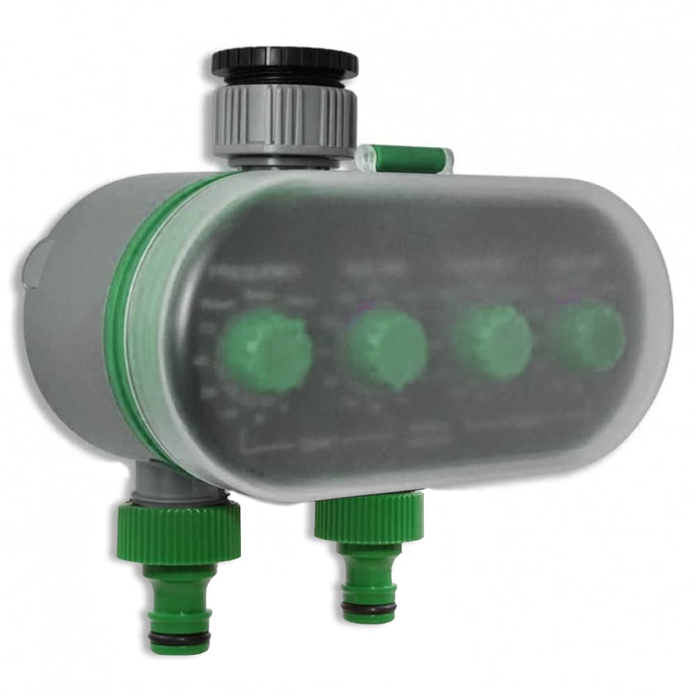 Timer automatico per irrigazione da giardino Doppia uscita per un controllo efficiente Due settori contemporaneamente. Configurazione facile con due ruote per tempo di ciclo e irrigazione.