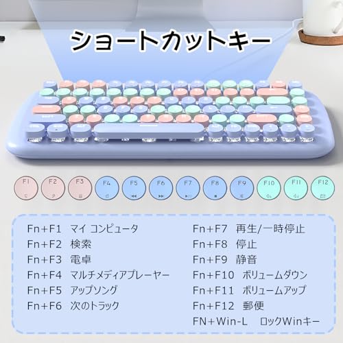 Lomiluskr 可愛いレディース 有線キーボード ポータブルな 84 キー カラフルラウンドキーキャップ タイプライター風 英語配列 ピンク軸 Candy M の商品画像 6