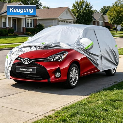 Image of Kaugung Car Cover Custom Fit for Toyota Yaris Hatchback (2003-2024), 6 Layers Waterproof All Weather for Automobiles Full Exterior Cover Rain Sun Snow Protector with Door Zipper. Silver