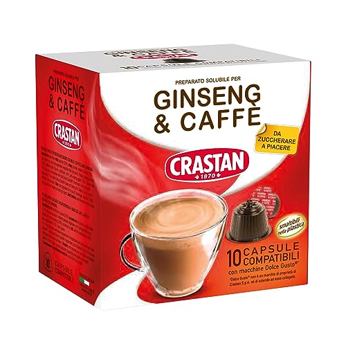 CRASTAN 1870 - Capsule compatibili Dolce Gusto - Ginseng & Caffè - 1 box da 10 capsule - Senza Glutine - da zuccherare