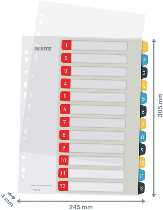 Leitz A4 Printable Index 1-12, Heavy Duty, Cosy Range, Multicoloured, 12480000
