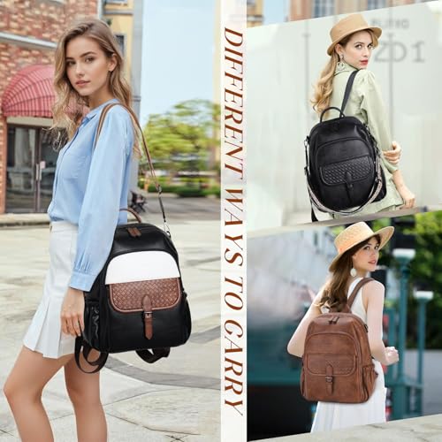 Image of RAVUO Backpack Purse, Fashion Vegan Leather Women Bakcpack Designer Ladies Handbag for Work Travel College,Black and Brown-Meduim