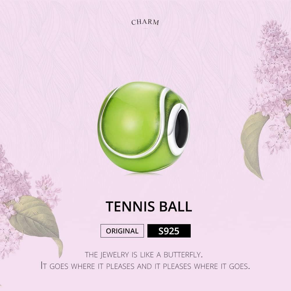 Charm de pelota de tenis en plata de ley 925, ideal para pulseras.